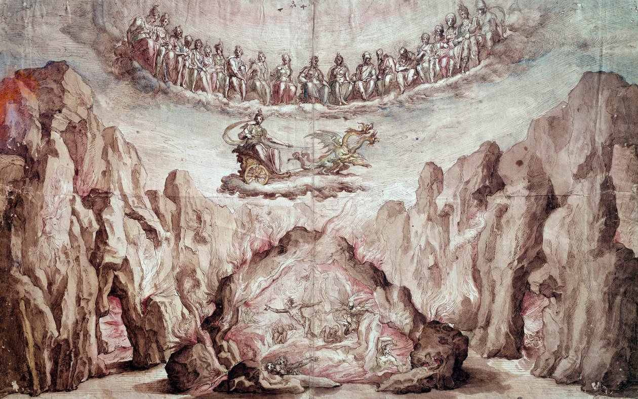 Progetto per il decoro e la macchina di un intermezzo, Il trionfo di Circe. Disegno di Bernardo Buontalenti detto delle Girandole (ca. 1523-1608) Parigi, Museo del Louvre da Bernardo Buontalenti