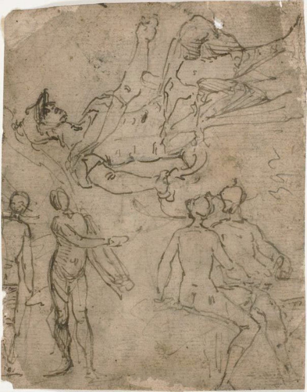 Schizzi di guerriero seduto, varie figure da Bernardo Castello