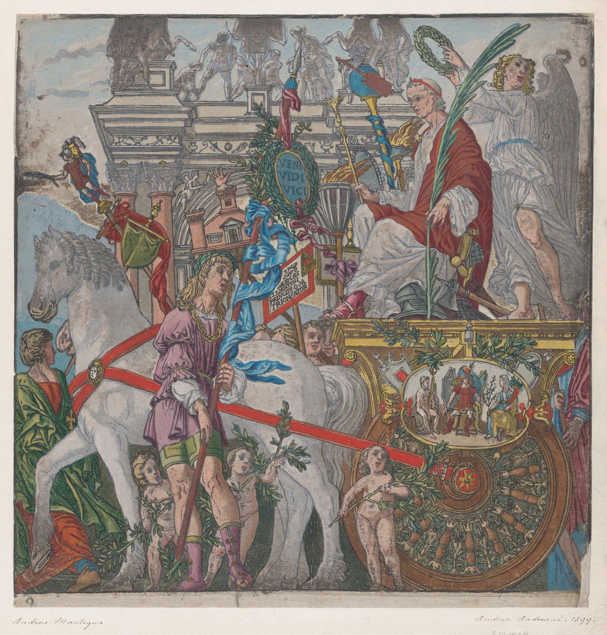 Giulio Cesare nel suo carro trainato da cavalli, dal Trionfo di Giulio Cesare, 1599 da Bernardo Malpizzi