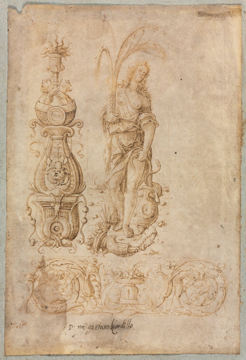 Progetto per un candelabro, figura allegorica dell