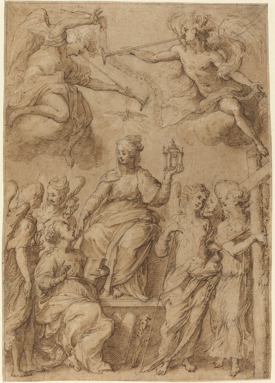 Ecclesia circondata da angeli che tengono gli strumenti della Passione da Bernardo Strozzi