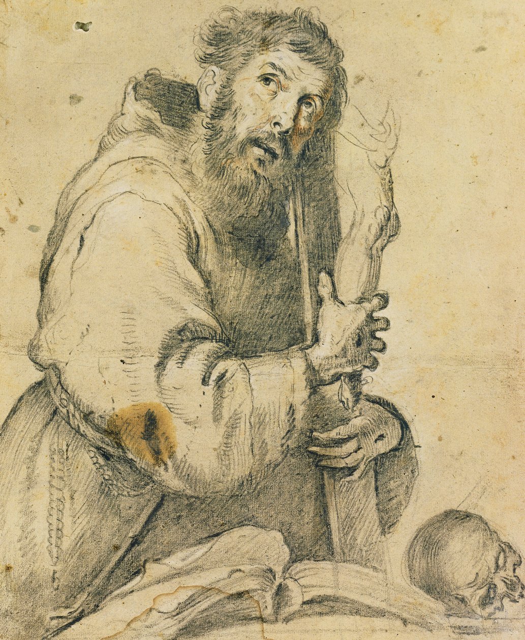 San Francesco che tiene un crocifisso tra le braccia da Bernardo Strozzi