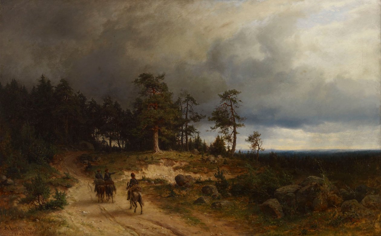 Paesaggio nella Finlandia orientale con i cosacchi a cavallo da Berndt Lindholm