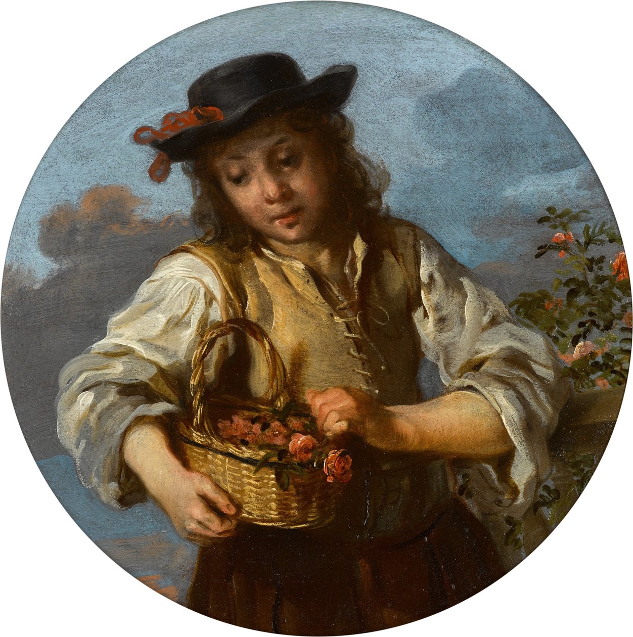 Un ragazzo che porta un cesto di rose da Bernhard Keil