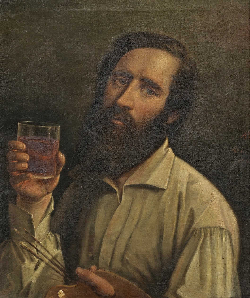 Bernhard Plockhorst - Autoritratto con tavolozza e coppa da vino, 1854 da Bernhard Plockhorst