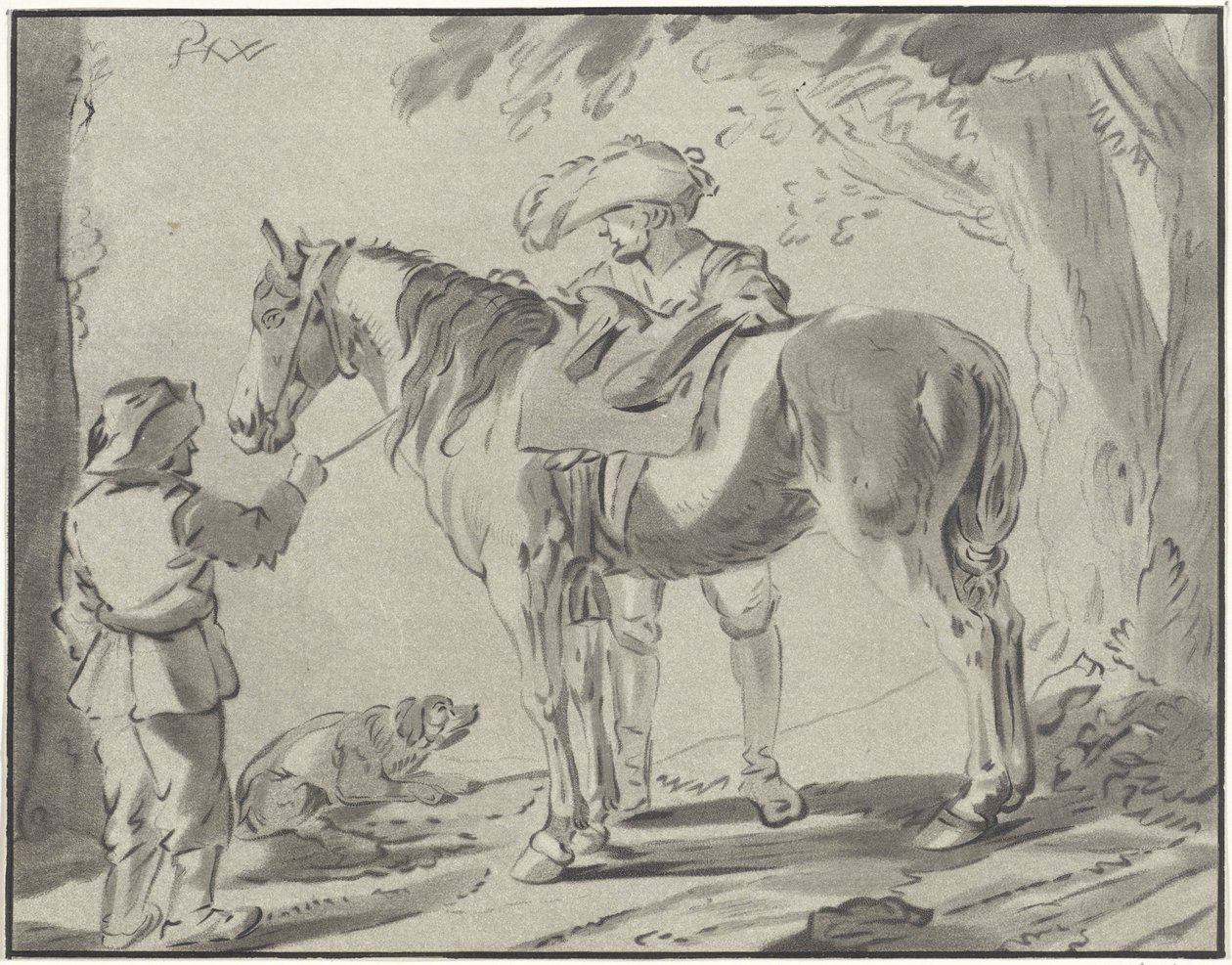 Due uomini accanto a un cavallo da Bernhard Schreuder