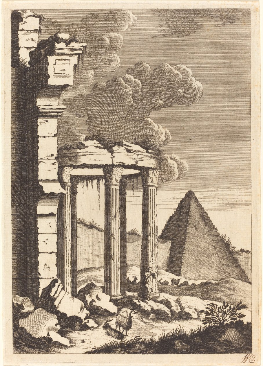 Capre davanti a Rovine e una Piramide da Bernhard Zaech after Jonas Umbach