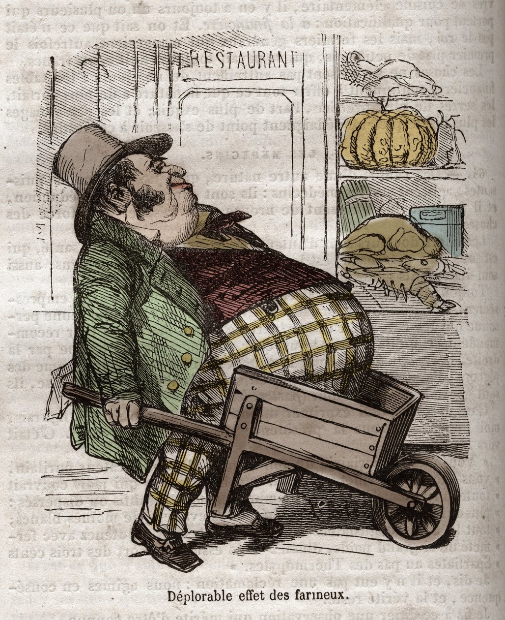 Obesità - Des Gourmands - deplorevole effetto dei farinacei - incisione in 