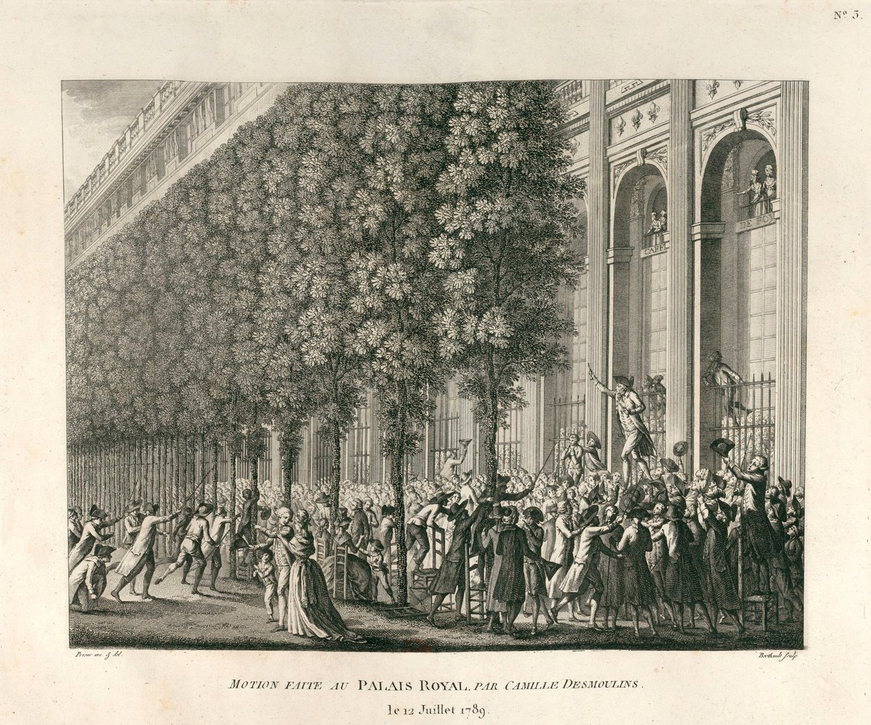 Mozione presentata al Palais Royal da Camille Desmoulins il 12 luglio 1789 da Berthault