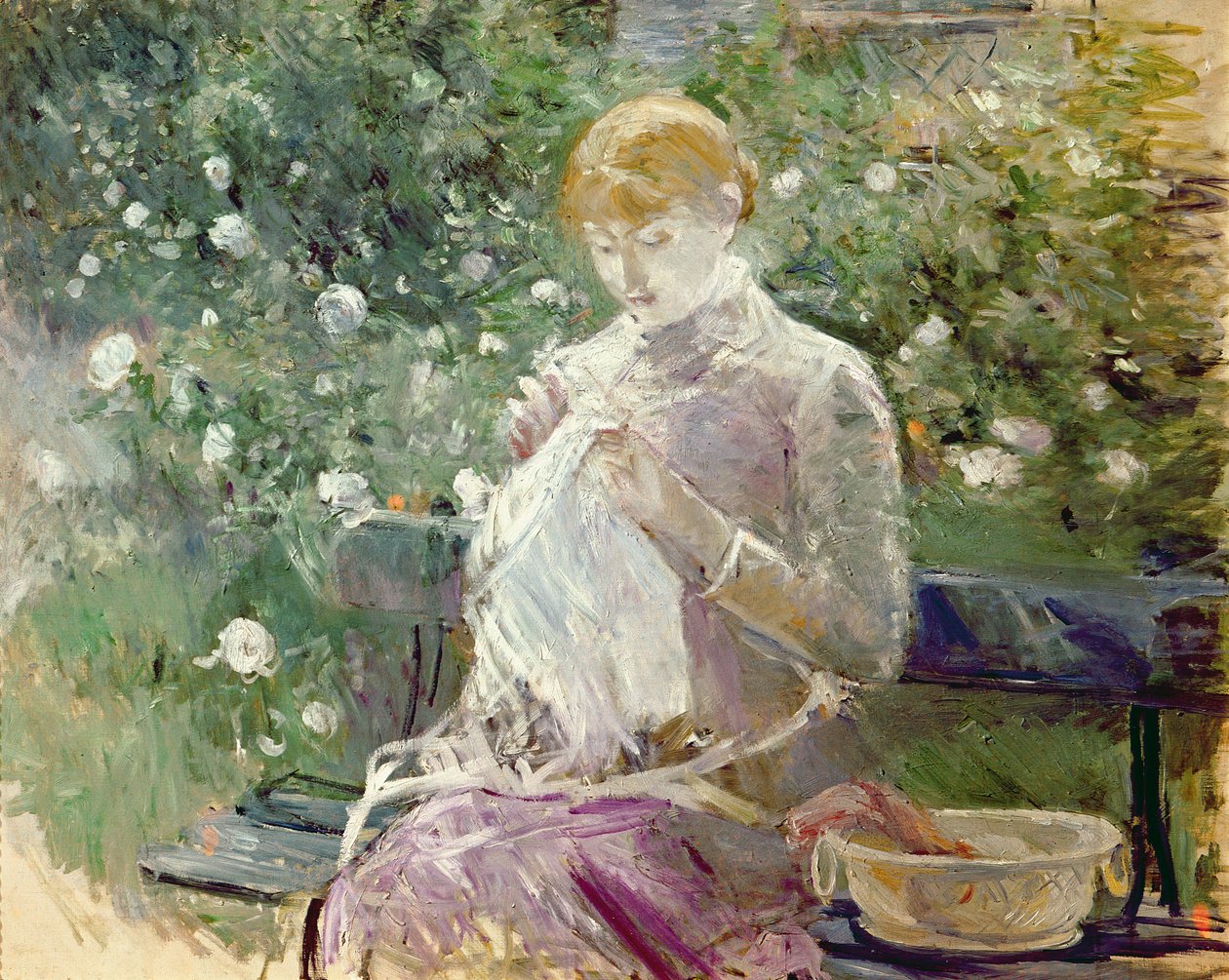 Pasie che cuce nel giardino di Bougival, 1881 da Berthe Morisot