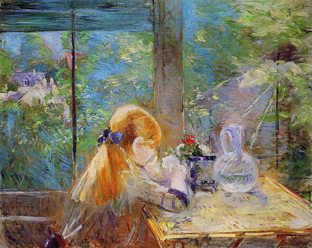 Ragazza dai capelli rossi seduta su una veranda, 1884 da Berthe Morisot