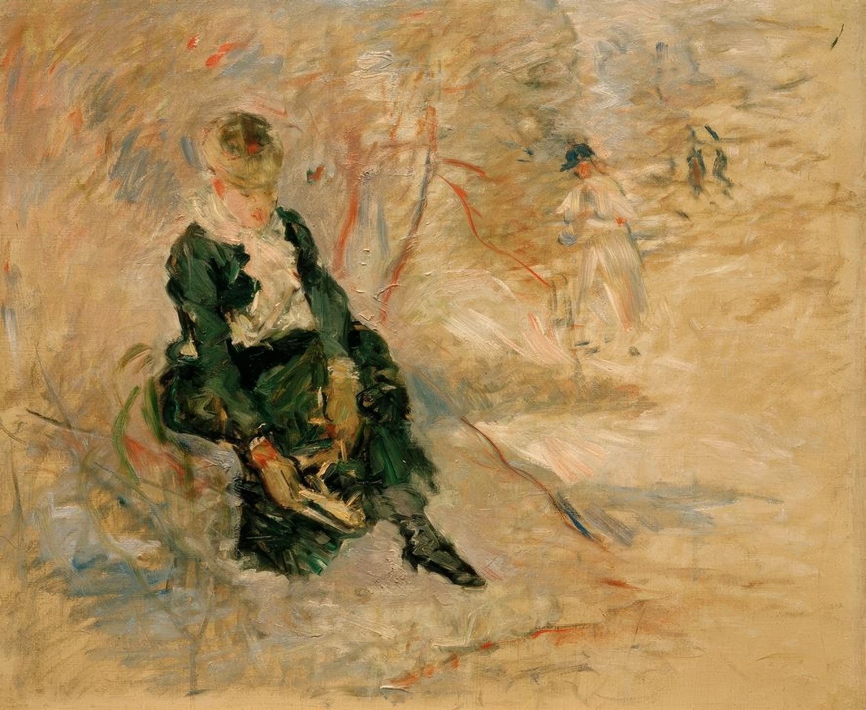 Giovane donna che rimette il pattino da Berthe Morisot