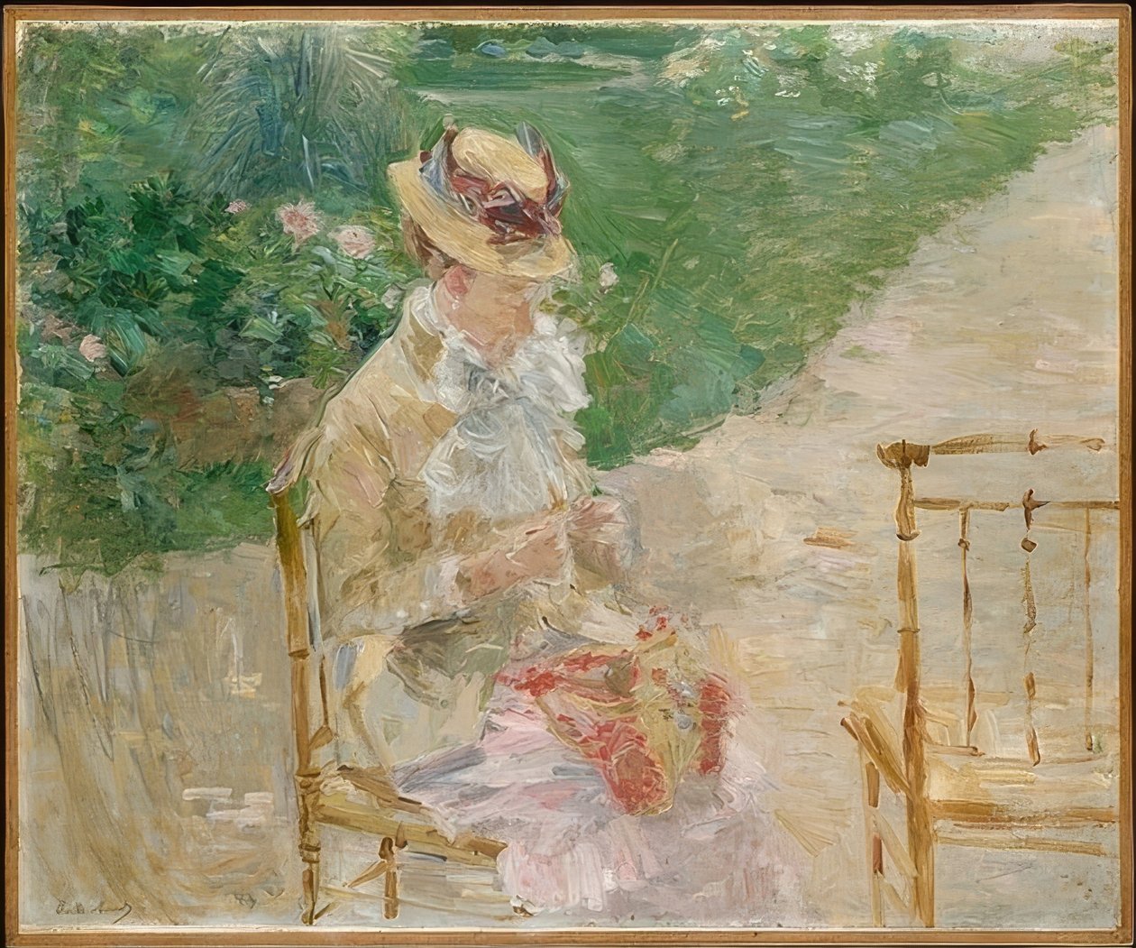 Giovane donna che lavora a maglia da Berthe Morisot