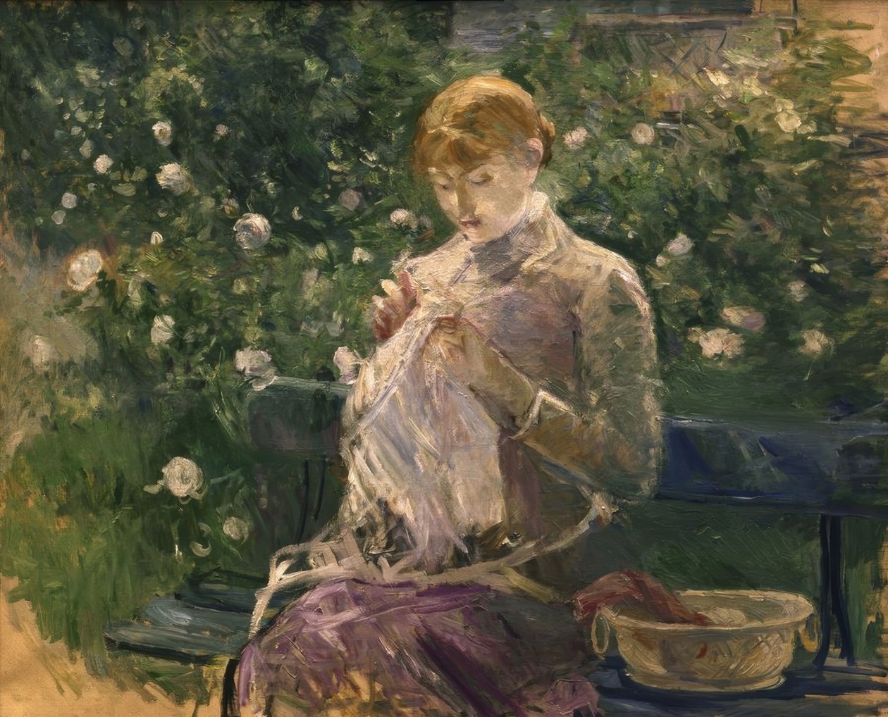 Pasie che cuce nel giardino di Bougival – 1881 da Berthe Morisot
