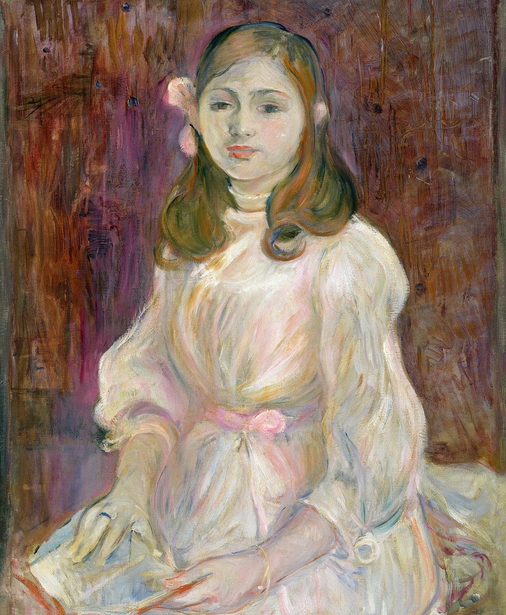 Ritratto di Julie Manet (1878-1966) che tiene un libro, 1889 da Berthe Morisot