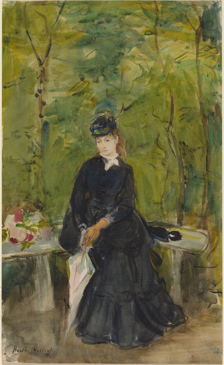 La sorella dell’artista, Edma, seduta su una panchina da Berthe Morisot