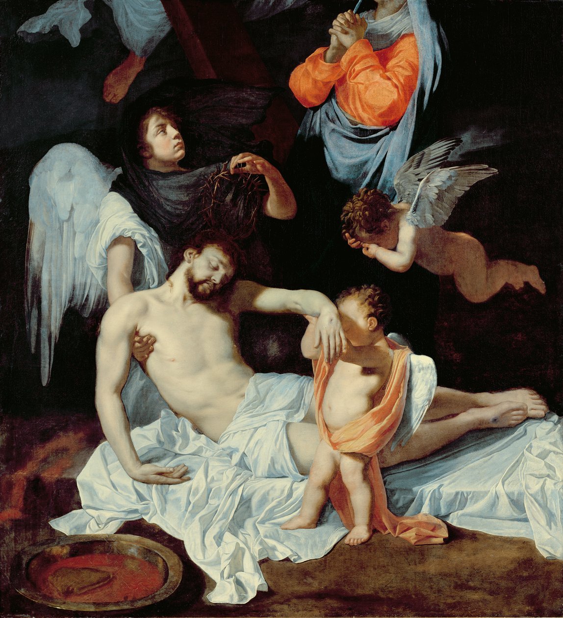 Cristo ai piedi della croce, pianto dalla Vergine e dagli angeli da Bertholet Flemal