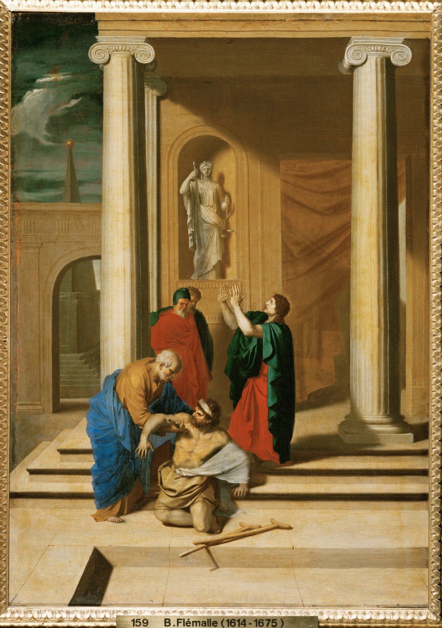Nel tempio, gli apostoli Pietro e Giovanni guariscono un paralitico (dipinto) da Bertholet Flemal