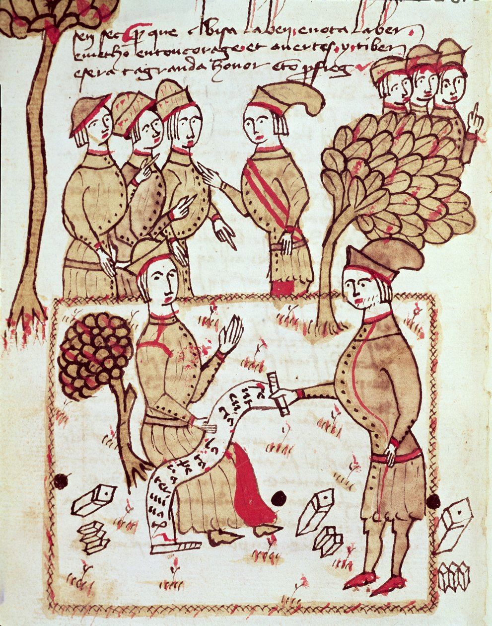 Ms 327 fol.201v Un geometra con i suoi lavoratori, da 