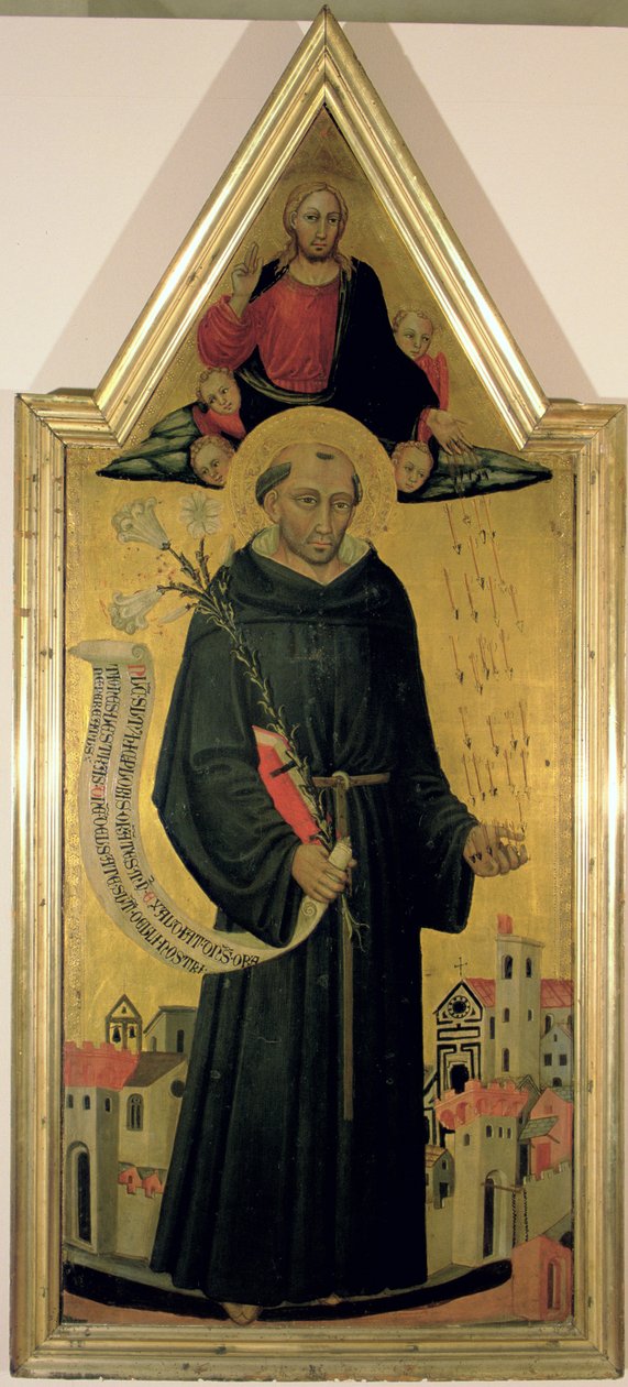 San Nicola da Tolentino (c.1246-1305) protegge Empoli dalla peste, 1445 da Bicci di Lorenzo