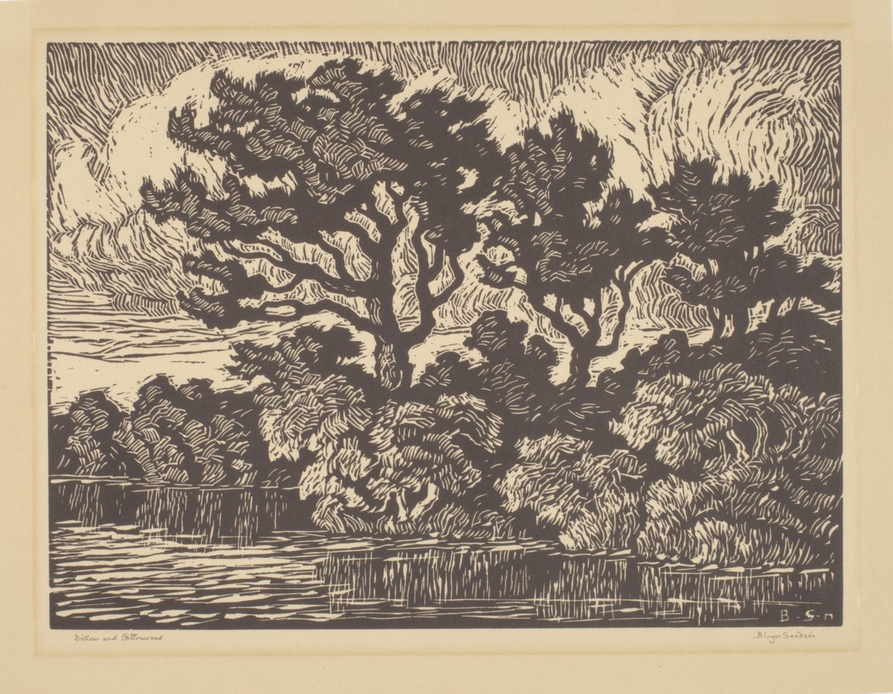 Salice e bosco di cotone, 1931 circa (linoleografia) da Birger Sandzen