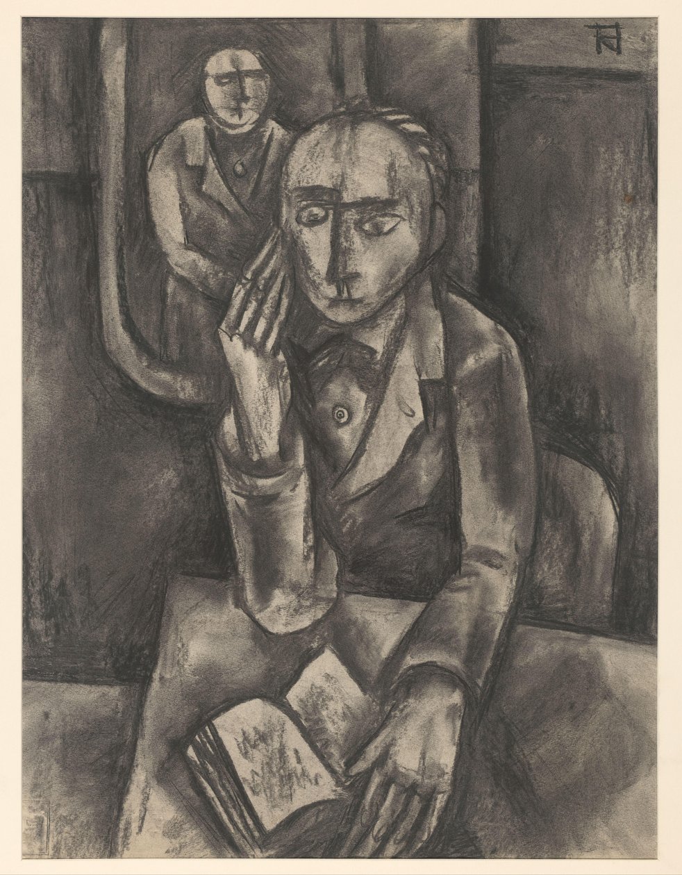 Uomo seduto a tavola con un libro aperto da Bob Hanf (signed by artist)