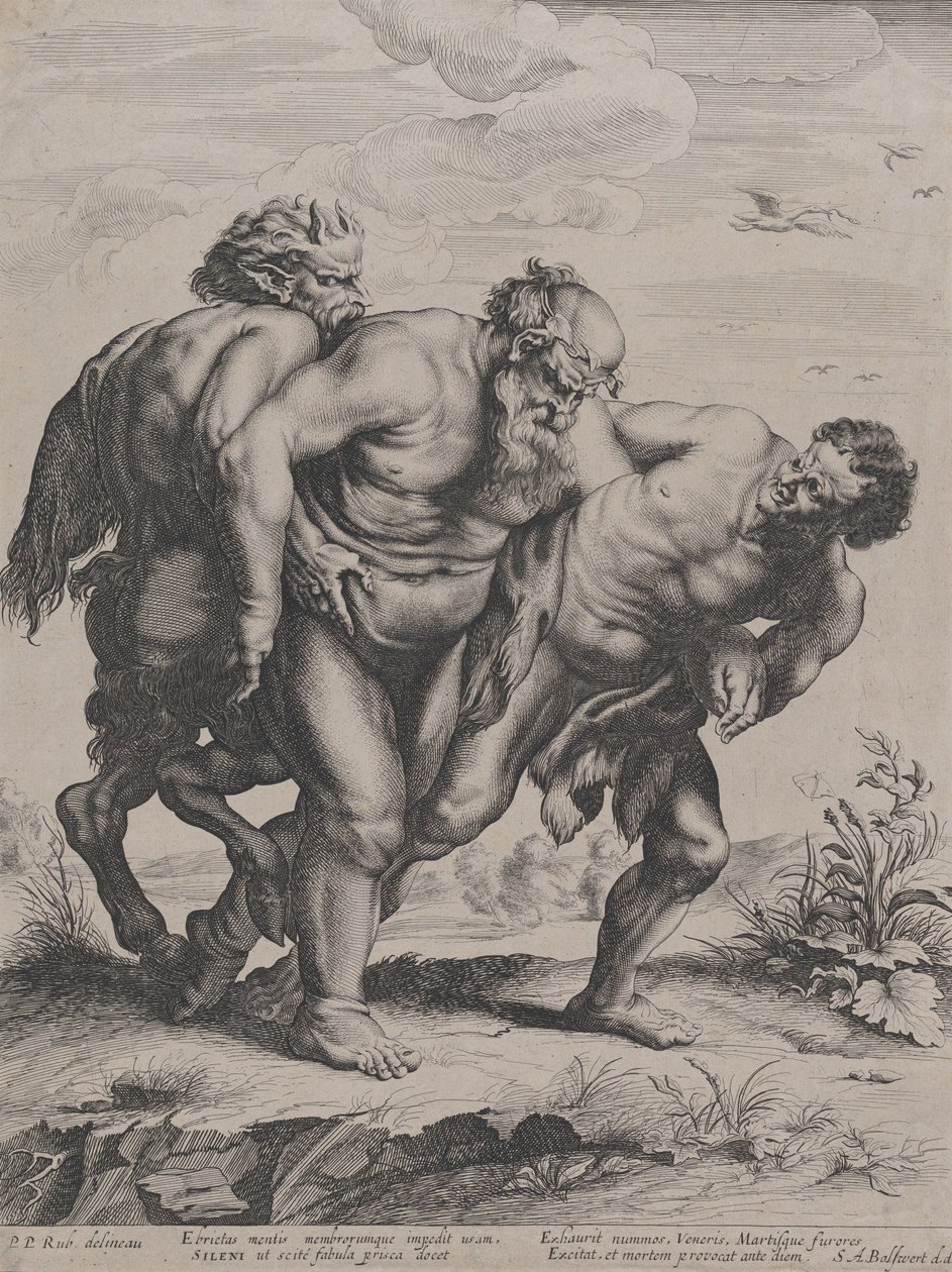 Il Sileno ubriaco, sostenuto da un satiro e un fauno, 1625-59 da Boetius Adams Bolswert