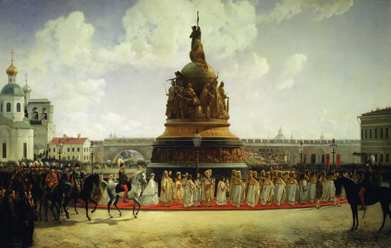 La consacrazione del monumento al millennio della Russia a Novgorod nel 1862, 1864 da Bogdan Willewalde