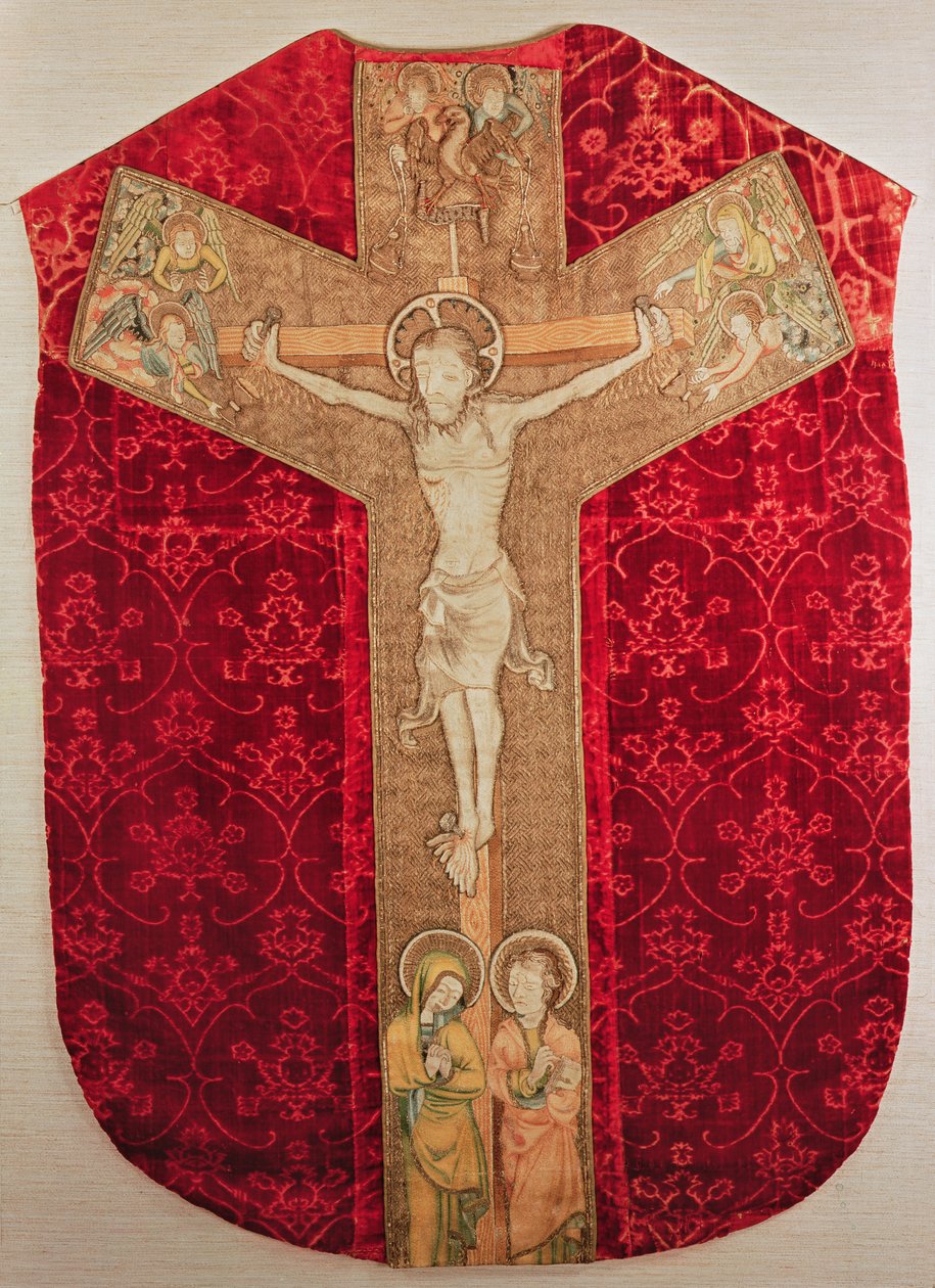 Orphrey ricamato su casula boema raffigurante la Crocifissione con la Vergine e gli Angeli da Bohemian School