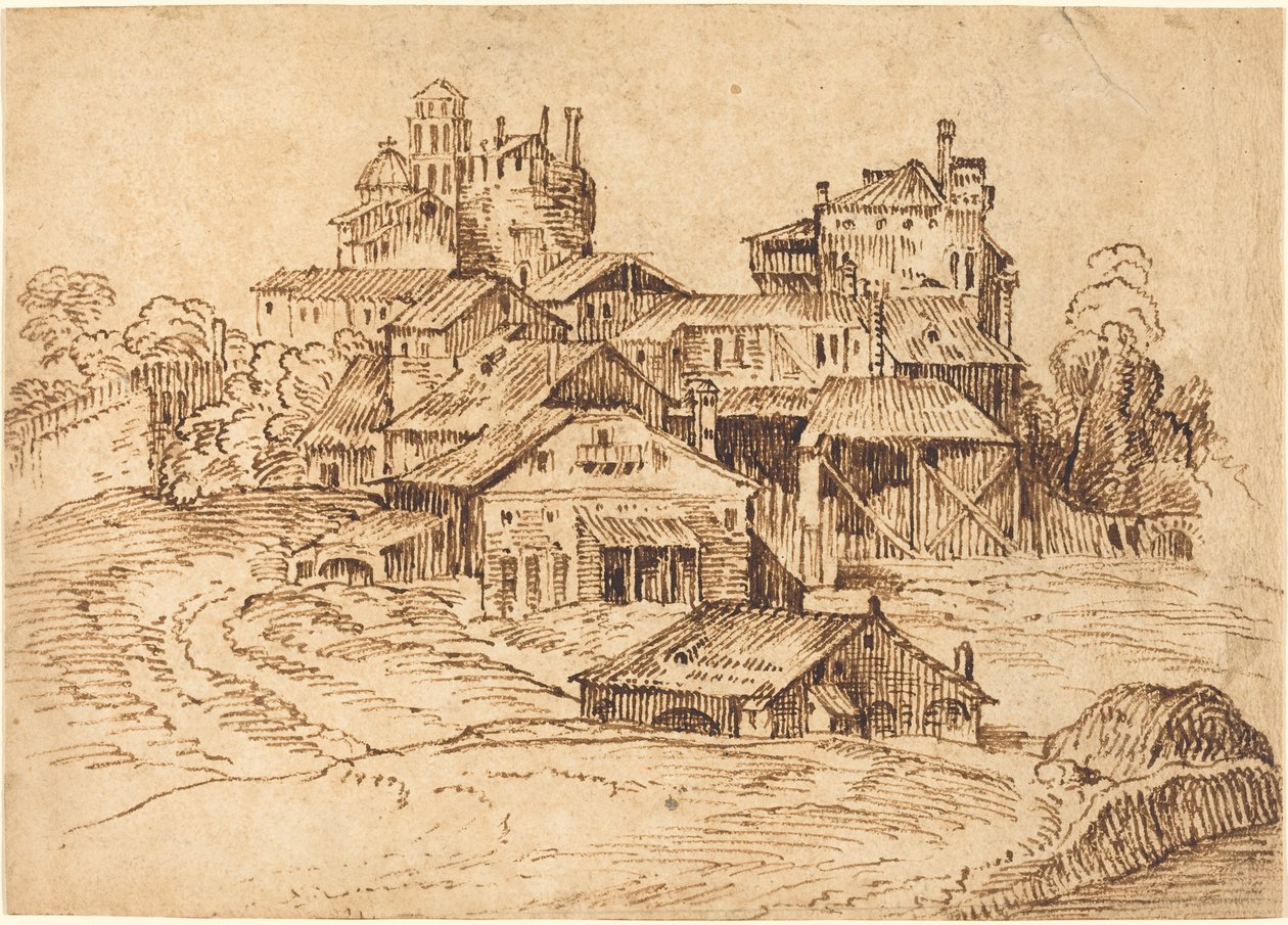 Veduta di una città italiana (dopo Tiziano o Domenico Campagnola) da Bolognese 17th Century