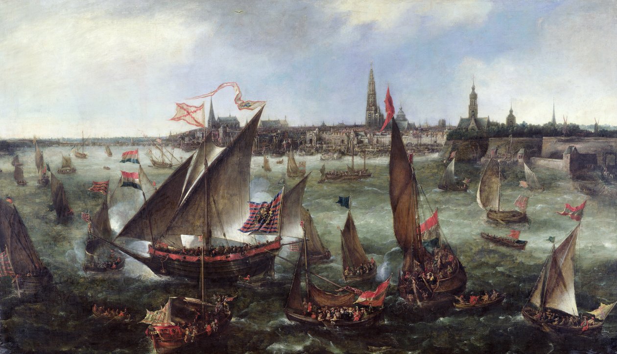 Veduta del porto di Anversa durante le celebrazioni della presa di Breda, 1628 da Bonaventura Peeters