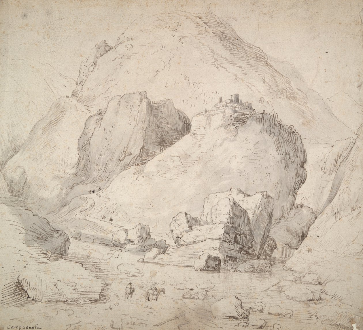 Paesaggio montuoso con figura a cavallo in primo piano da Bonaventura Peeters
