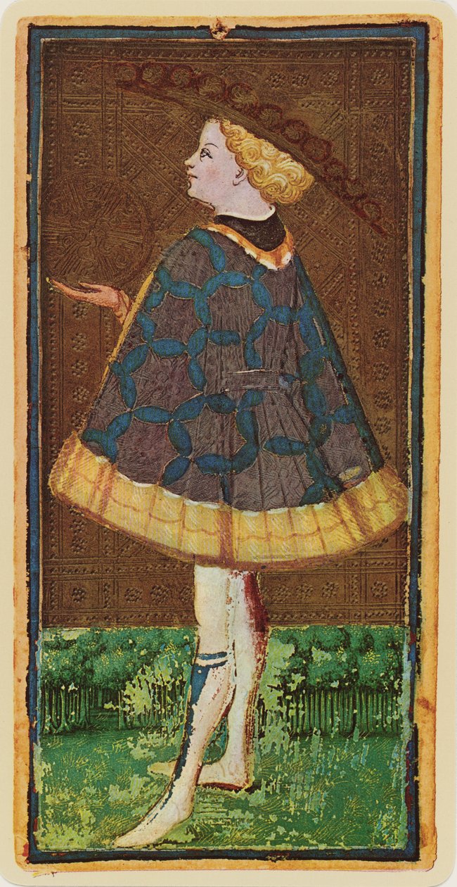 Il Fante di Denari, facsimile di una carta dei tarocchi dal mazzo 