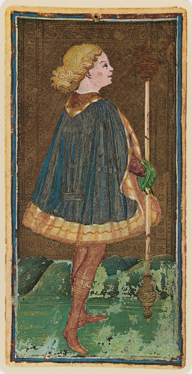 Il Fante di Bastoni, facsimile di una carta dei tarocchi dal mazzo 