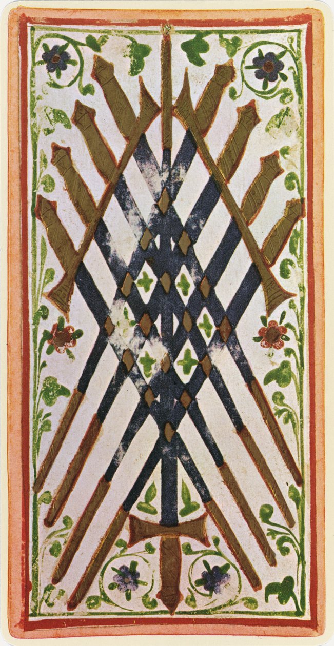 Il Nove di Spade, facsimile di una carta dei tarocchi dal mazzo 