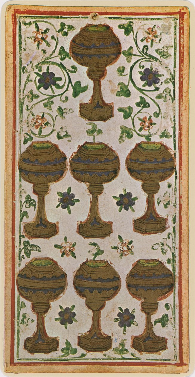 I sette di coppe, facsimile di una carta dei tarocchi dal mazzo 