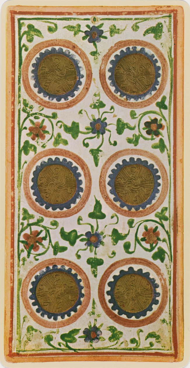 I Sei di Denari, facsimile di una carta dei tarocchi dal mazzo 