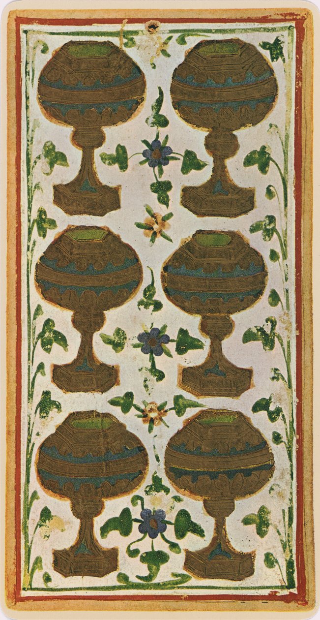 I sei di coppe, facsimile di una carta dei tarocchi dal mazzo 