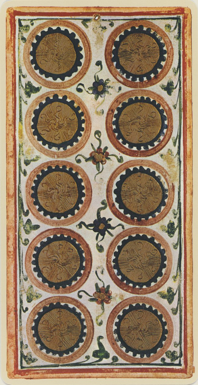 I Dieci di Denari, facsimile di una carta dei tarocchi dal mazzo 
