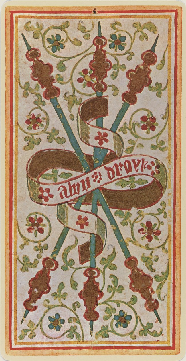 I Tre di Bastoni, facsimile di una carta dei tarocchi dal mazzo 