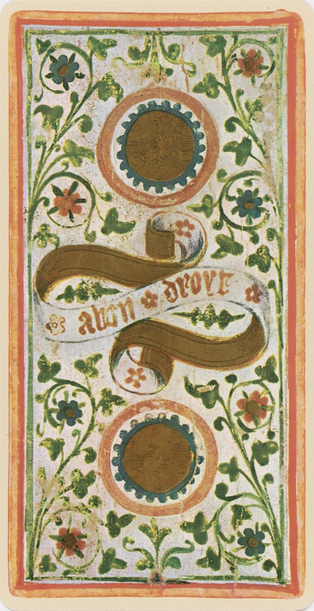 I Due di Denari, facsimile di una carta dei tarocchi dal mazzo 