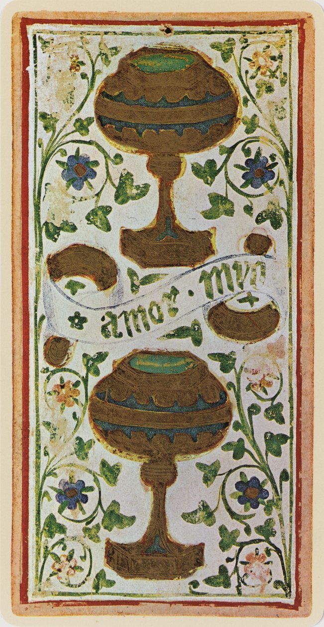 I due di coppe, facsimile di una carta dei tarocchi dal mazzo 