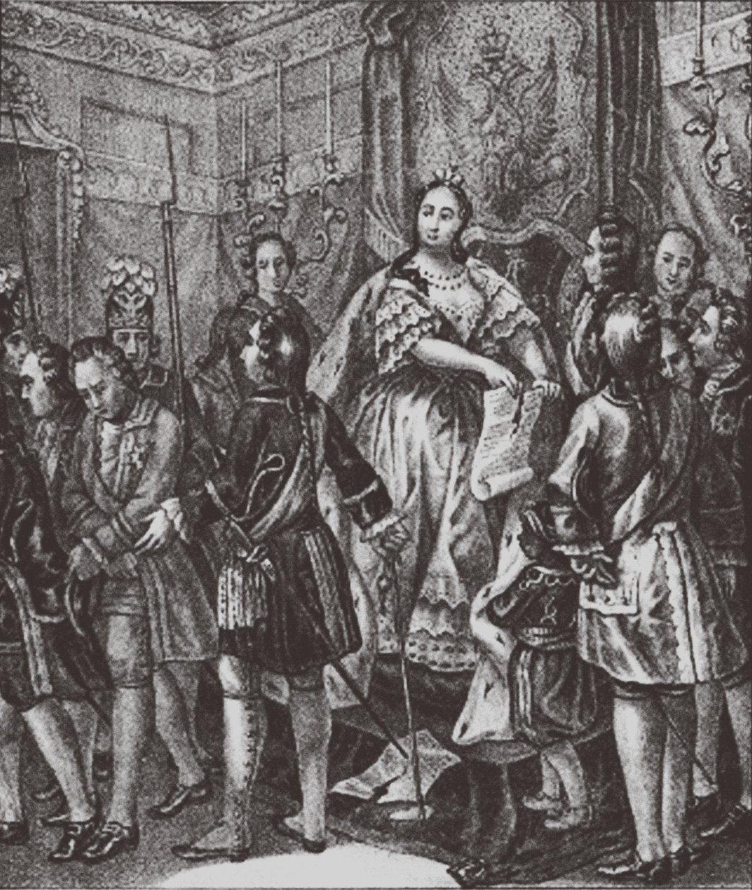 Anna Ioannovna strappa le condizioni, 1730 da Boris Artemyevich Chorikov