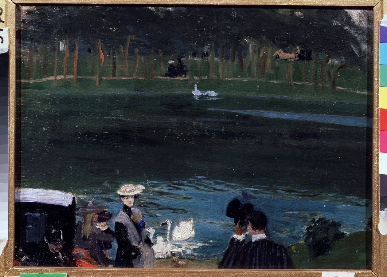 Bois de Boulogne. Il lago con cigni e passeggiatori da Boris Mikhailovich Kustodiev