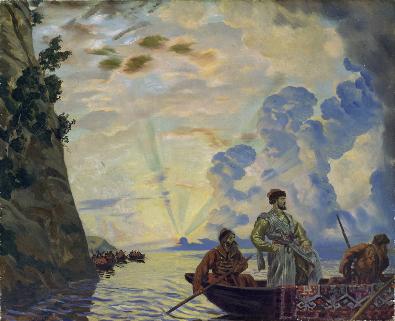 Il capo cosacco Stepan Razine in una barca da Boris Mikhailovich Kustodiev