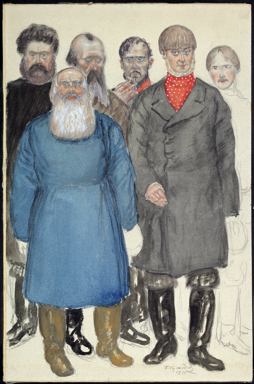 Progetto di costumi per la pièce Lupi e pecore di Aleksandr Ostrovskij da Boris Mikhailovich Kustodiev