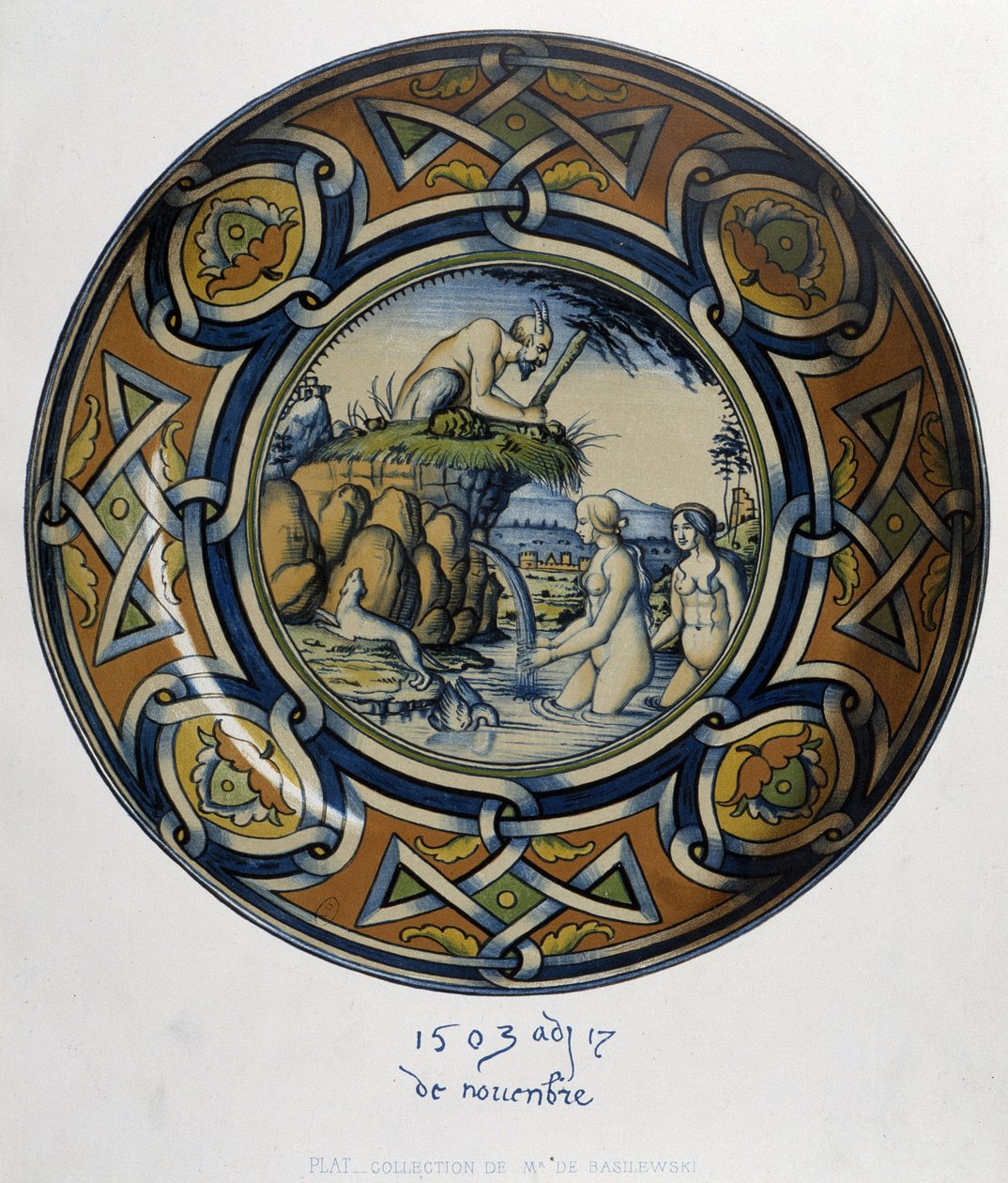 Atteone sorprende Artemide (Diana) al bagno - in “Collection of Italian faiences of the XV, XVI and XVIII centuries” da Bornemann Bornemann