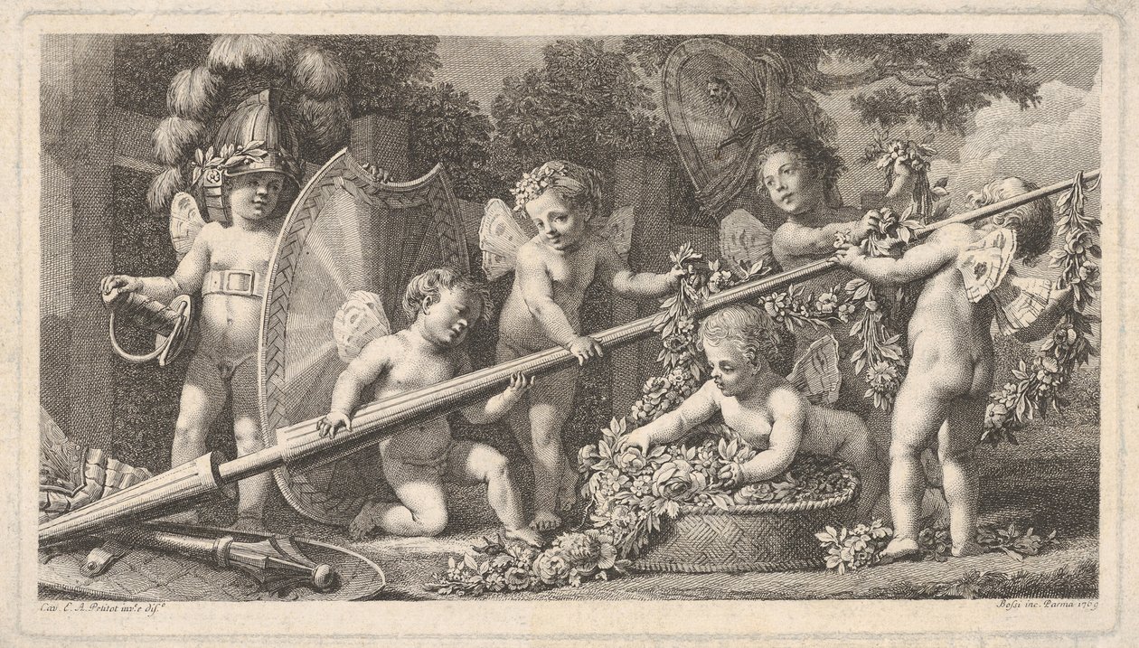 Sei putti che giocano con le armi di Marte da Bossi