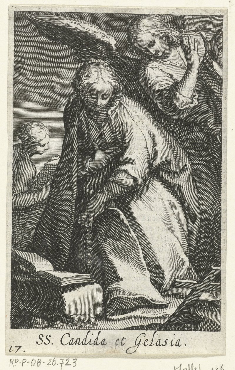 Sante Candida e Gelasia come eremite con angelo da Boëtius Adamsz. Bolswert