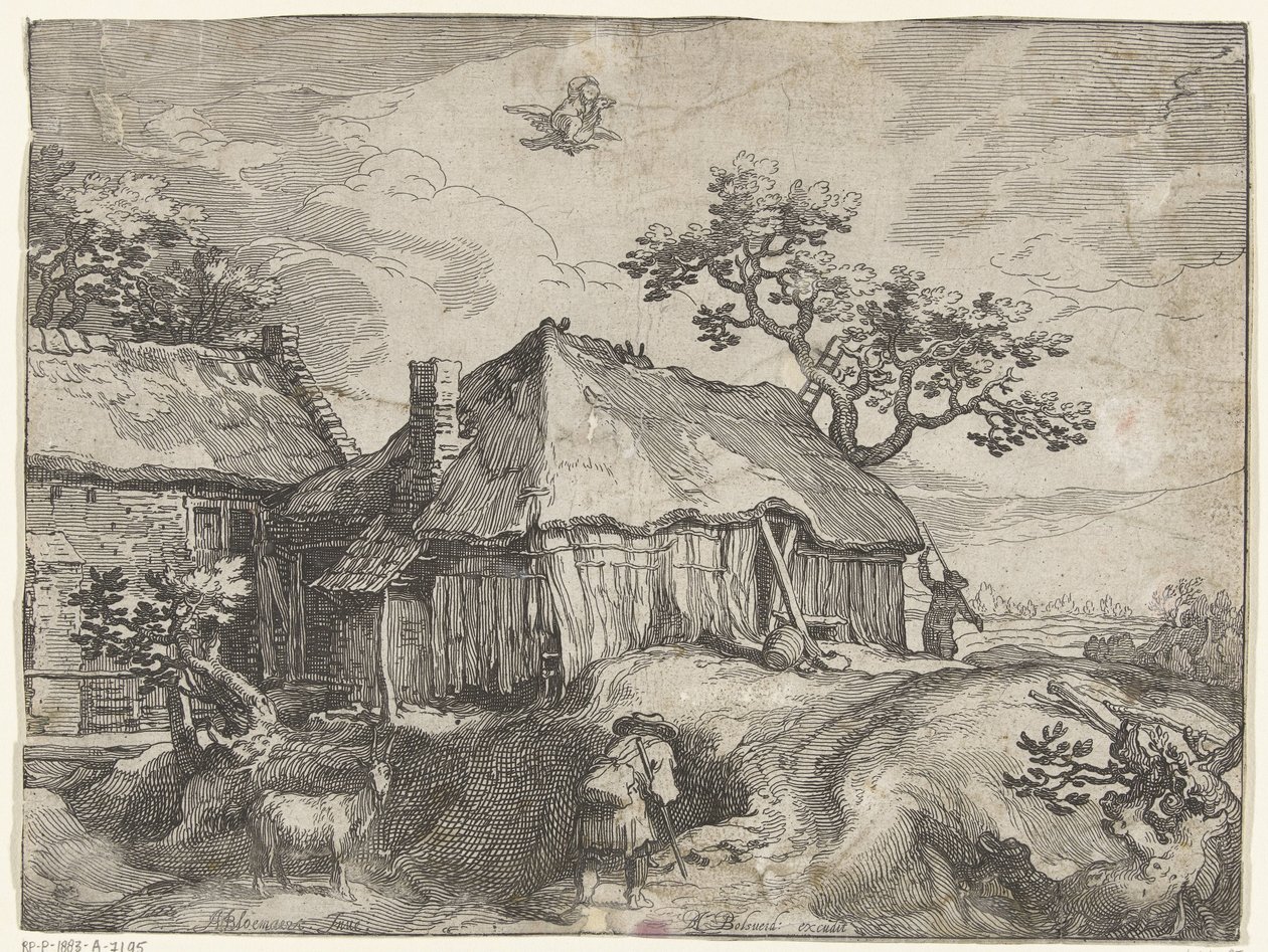 Paesaggio con fattoria e rapimento di Ganimede da Boëtius Adamsz. Bolswert